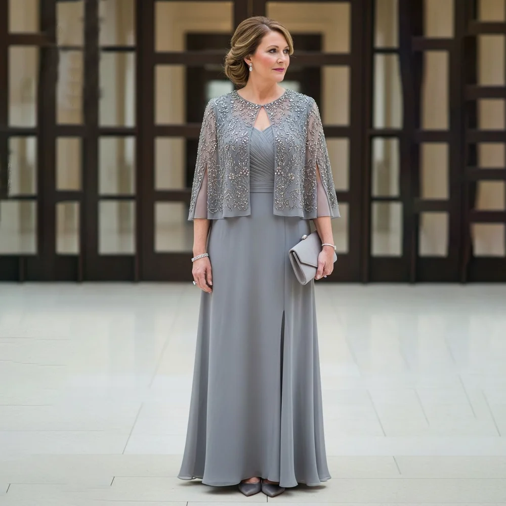 

MANRUIXIN Dresses with Jackets for Ladies Mother of the Bride V Neck Pleat Side Split Floor Length Weddings Dresses Mother Bride