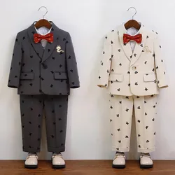 Kids Formal Tuxedo Set Fashion Embroidery Design Boys Suits for Weddings 2 To 12 Years Children Speech Piano Performance Costume