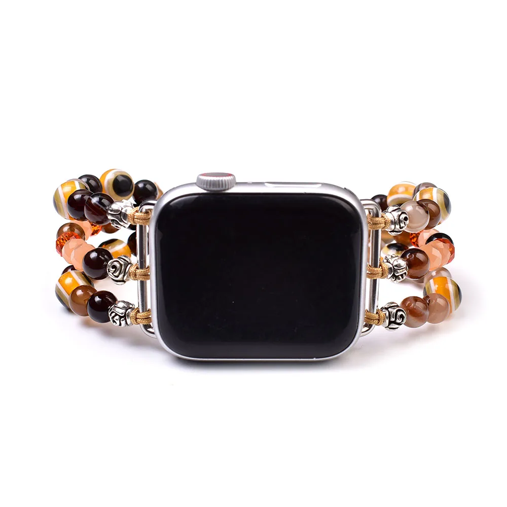 Brown Onyx Evil Eye Beaded Apple Watch Armband 38mm 40mm 41mm 44mm 45mm Apple Watch Strap for Women Beaded Bracelet Iwatch Band