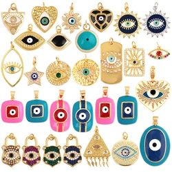 Round Heart Antique Amulet Turkish Lucky Evil Eye Charm Pendant,Cubic Zirconia Paved,Jewelry Necklace Bracelet Accessories M19
