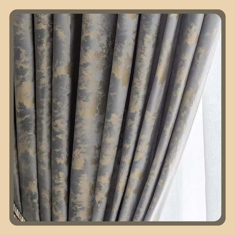 

European American Luxury Curtains for Living Dining Room Bedroom High-end Light Green Gilded Velvet Blackout Window Custom