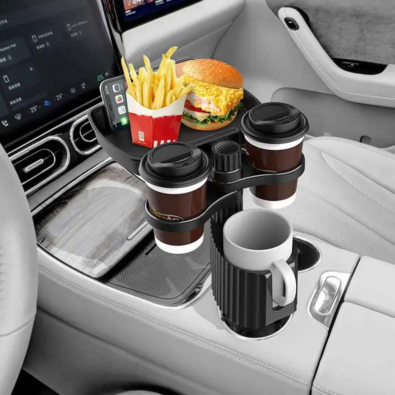 Car Cup Holder Tray 360 Degree RotationCar Tray Table Phone Slot Car Food Table Organized Adjustable Drink Holder Car Accesories