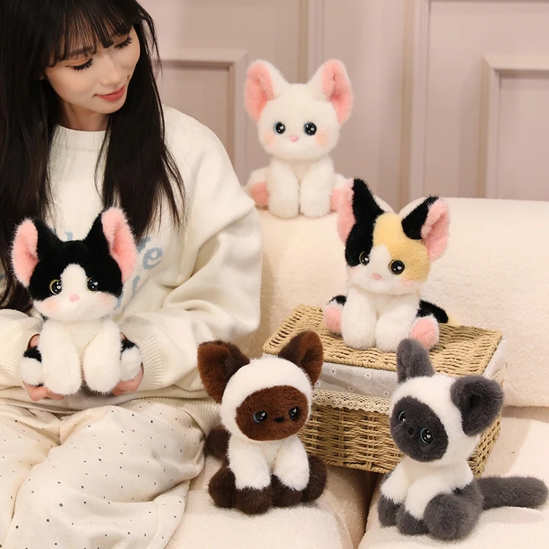 Devon Rex Gatto Siamese Morbido Peluche Simpatico Animale Farcito Peluche Divano di Casa Cuscino di Tiro Regali Kawaii Gatto Tavolo Compagno Giocattolo