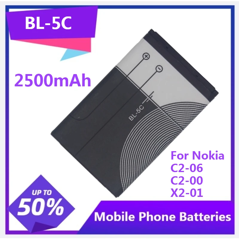 1pcs Battery BL-5C For Nokia C2-06 C2-00 X2-01 1100 6600 1000 1010 1111 ect 2450mAh Mobile Phone Battery
