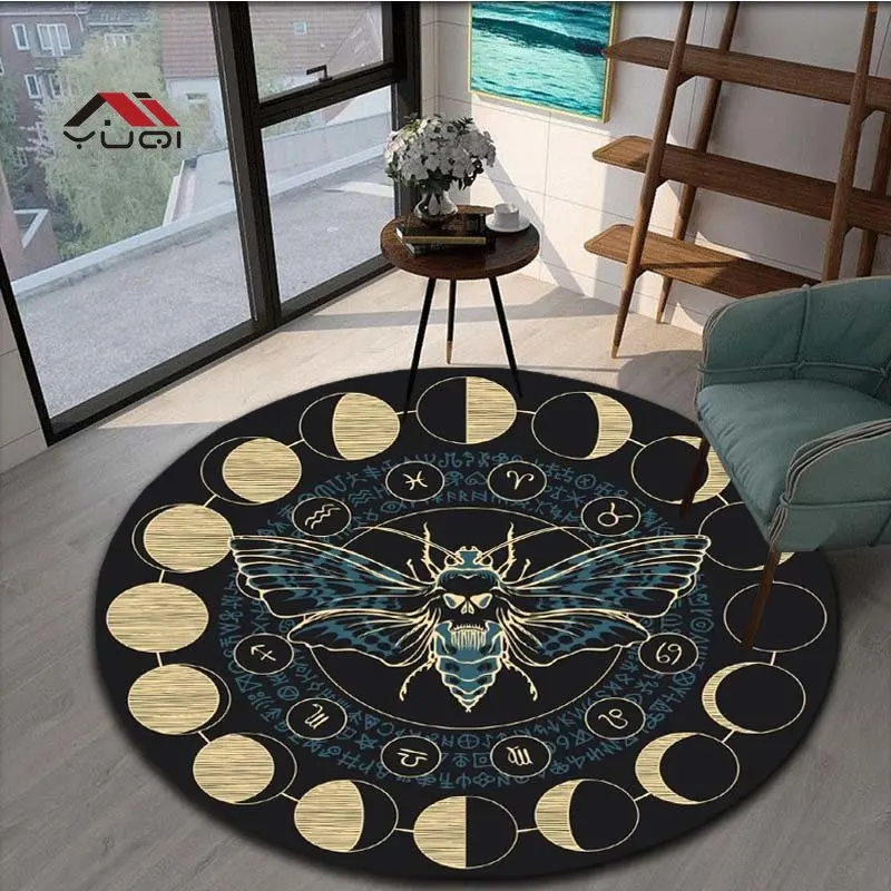 Moth Death Head Pattern Round Carpet for Living Room Rugs Carpet Soft Non-slip Floor Mat for Kids Bedroom Carpet Tapis 5 Sizes