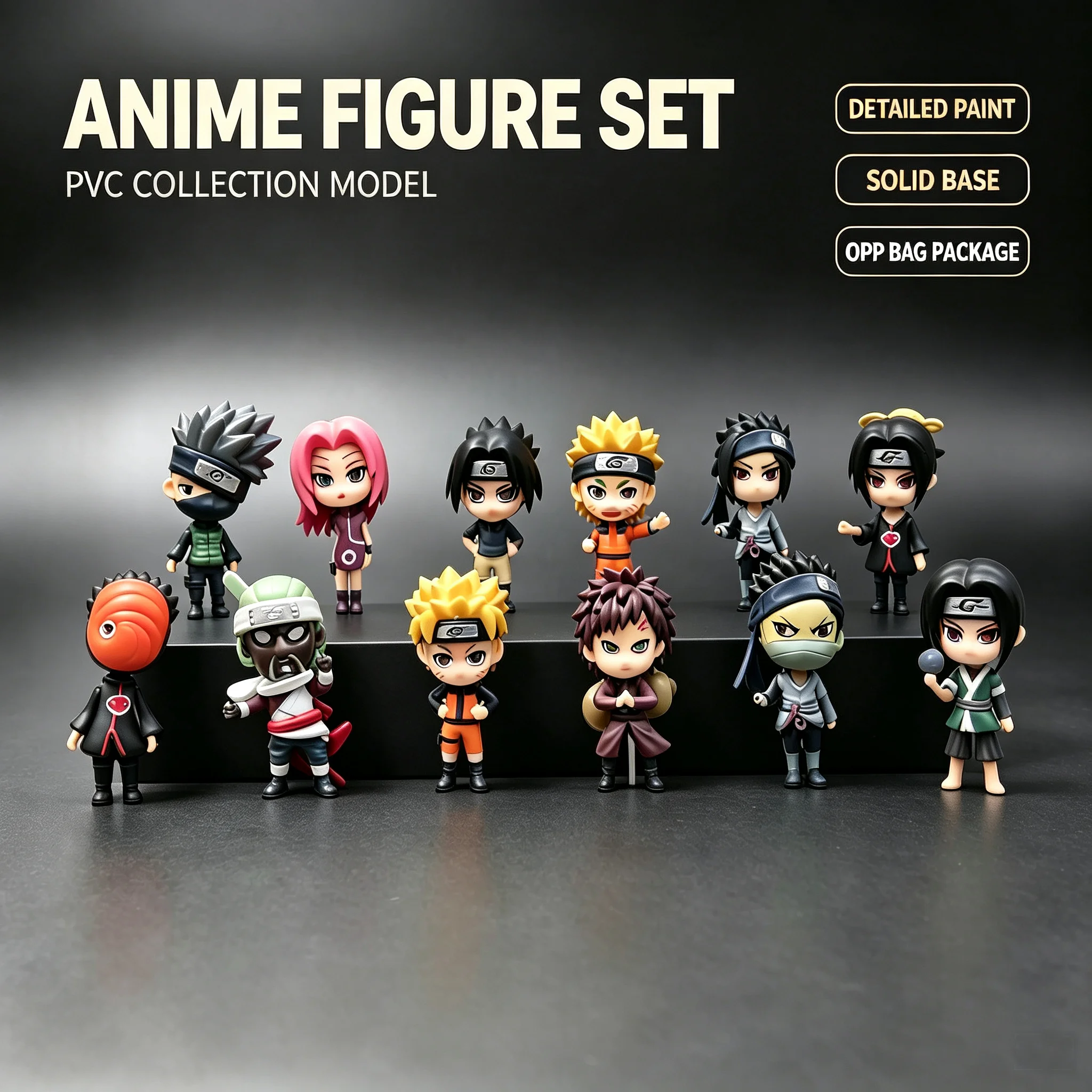 6 Peças/Lote NARUTO Sasuke Gaara Uchiha Madara Figuras de 7-8cm, 2 Estilos, Mini Figuras com Base Personalizada