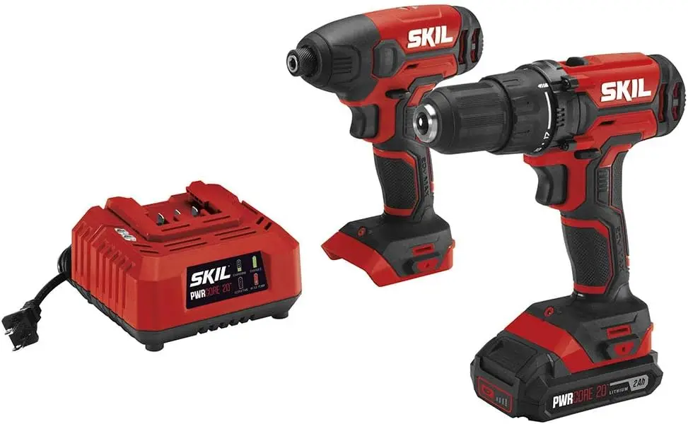 Skil 20V 2-Tool Combo Kit: 20V Cordless Drill Driver And Impact Driver Kit Includes 2.0Ah Pwr Core 20 Lithium Battery And