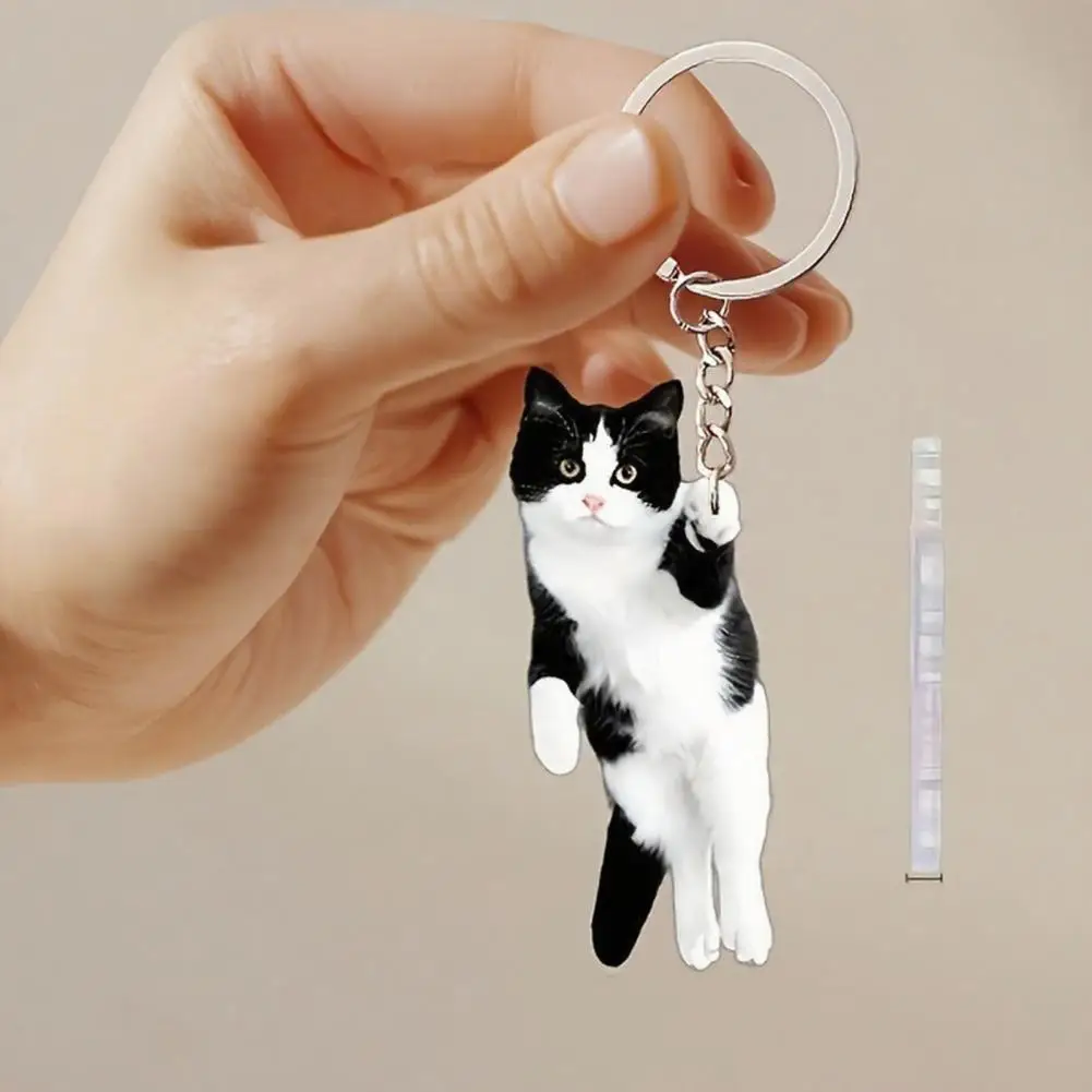 Bag Pendant 2D Acrylic Flat Black White Cat Charm Keychain Portable Cat Key Organizer Backpack Pendant Accessory