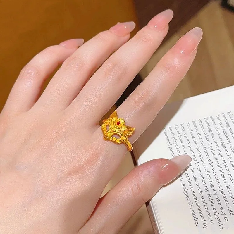 

LABB Real 18K gold fox mask ring Au750 high-end hollow finger ring temperament versatile women's boutique jewelry gift R0056