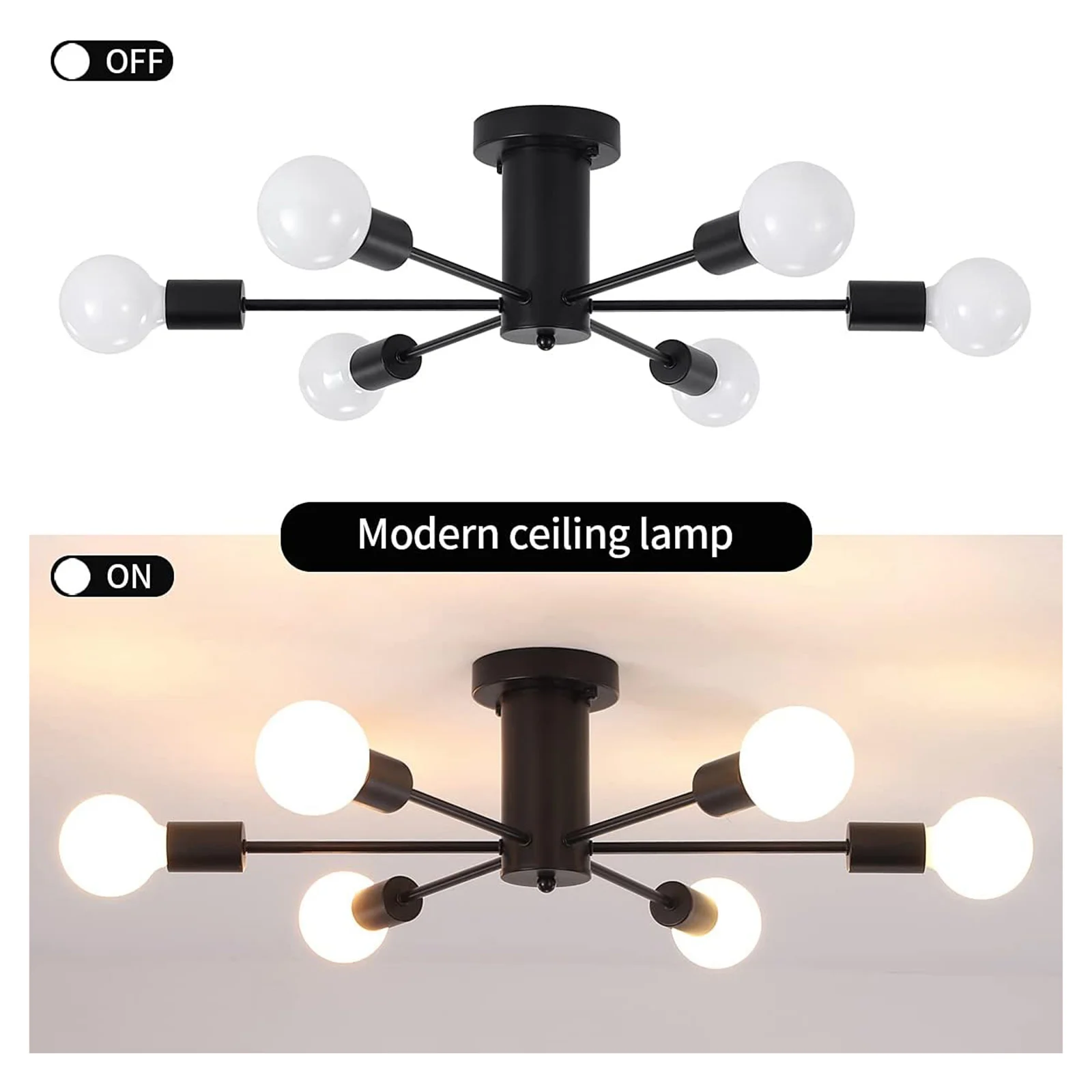 ZK50 6-light modern chandelier ceiling light black ceiling light bedroom dining room kitchen living room (bulb not included)