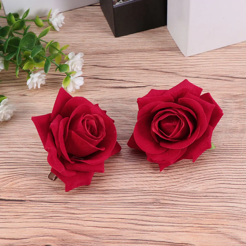 4 pezzi 7 cm spille rosa fermagli per capelli fiori artificiali rossi accessori da sposa per San Valentino fiori per capelli rossi clip fiore forcina