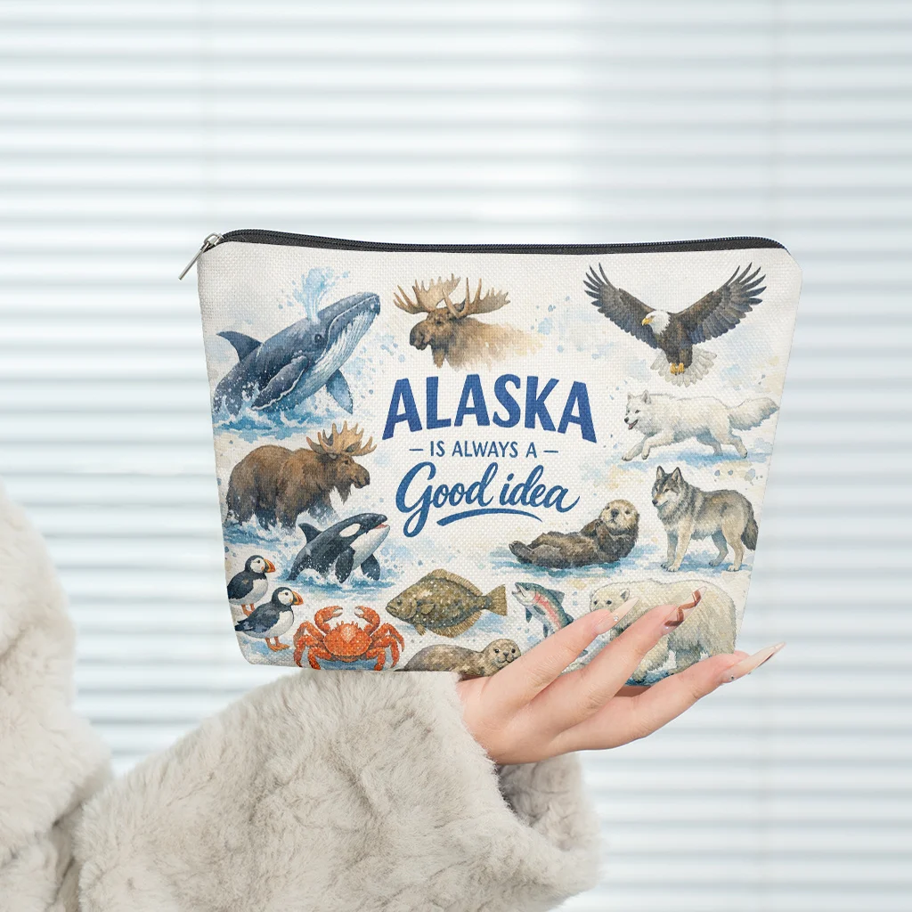 Watercolor Animals Illustration Print Makeup Bag Cosmetic Storage Clutch Organizer with Zipper Closure Daily Use Makeup Pouch
