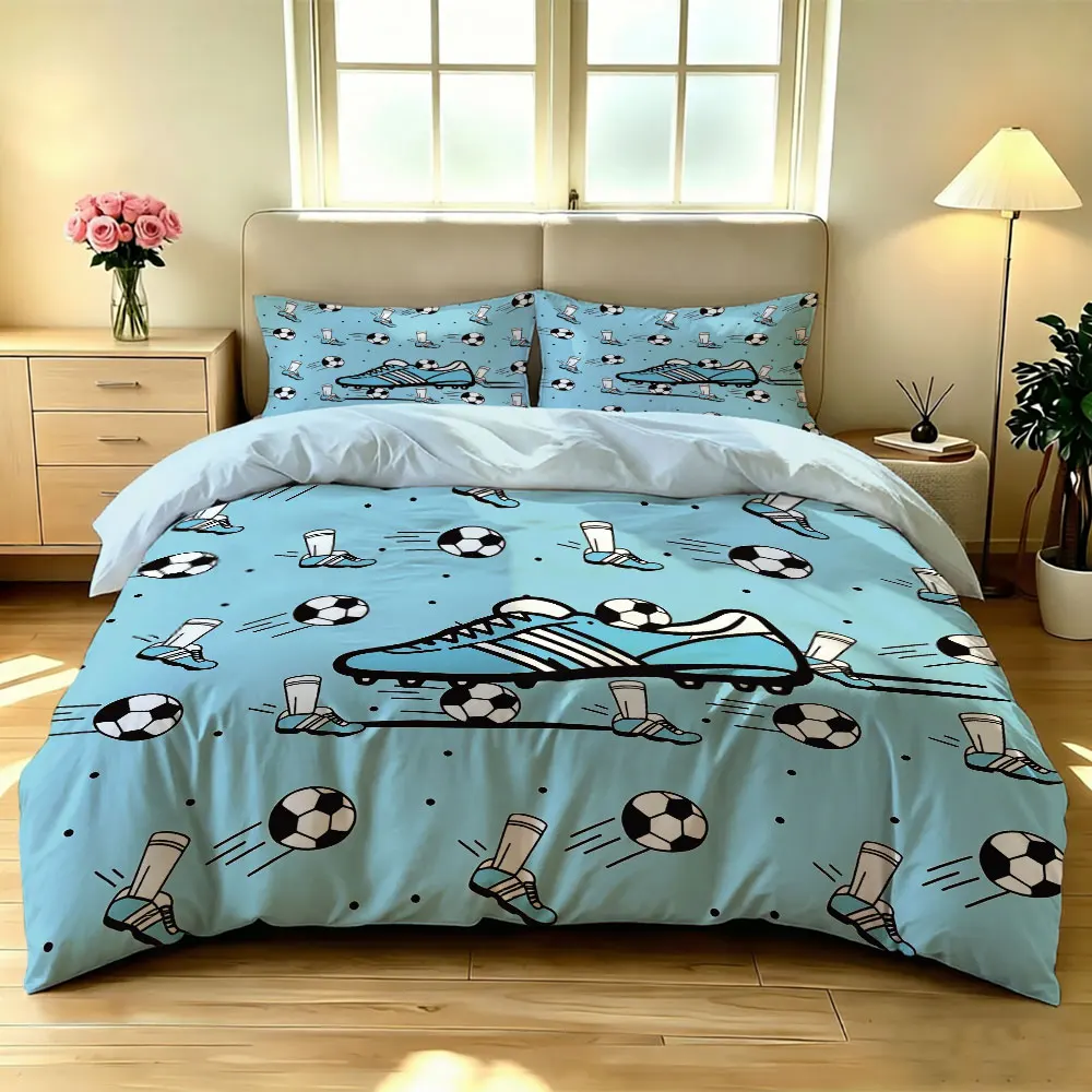 

3pcs Football Sports Print Coreless Down Duvet Cover, Cool Summer Lightweight Bedding Set Multi Size Bedroom Bedding Decoration