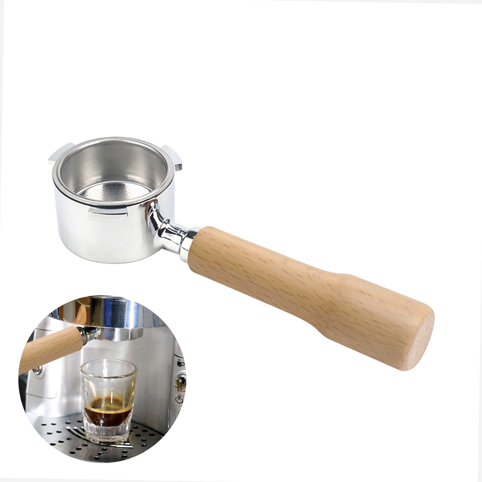 

51mm Coffee Bottomless Portafilter with Filter Basket & Wooden Handle Replacement for Delonghi EC680 EC685 Coffee Machine Tool