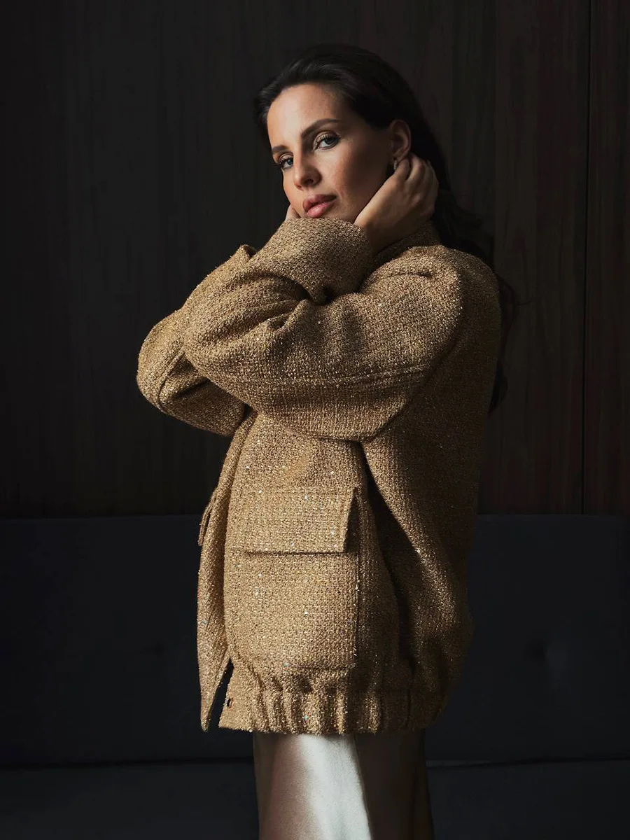 Autumn Loose Tweed Sequin Jacket Women Fashion Coat Trend Casual Warm Chic Elegant Female Coats Stylish Woman Outwear