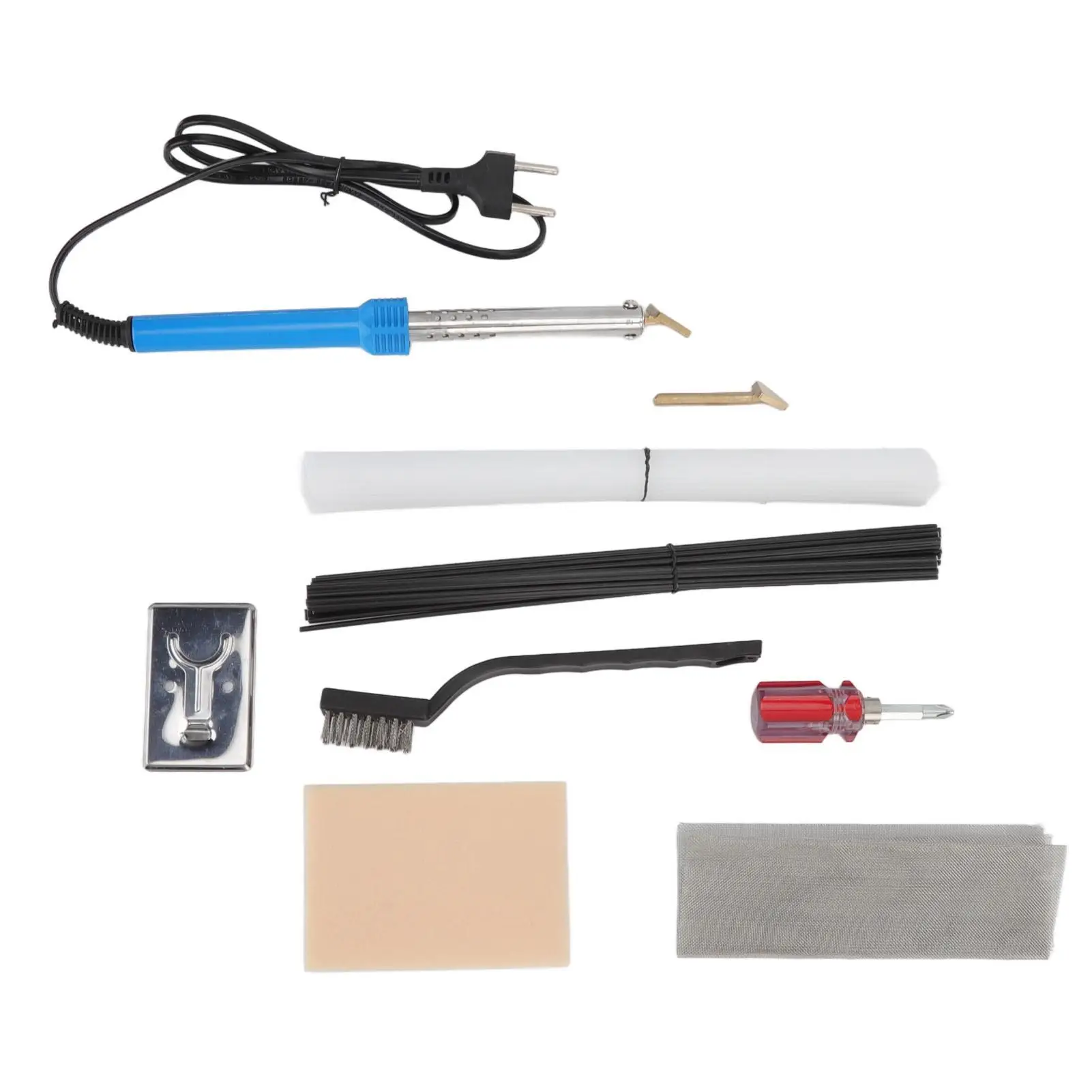 80W Plastic Welding Repair Kit with White/Black Rods, Stainless Steel Mesh & Sandpaper for car Bumpers