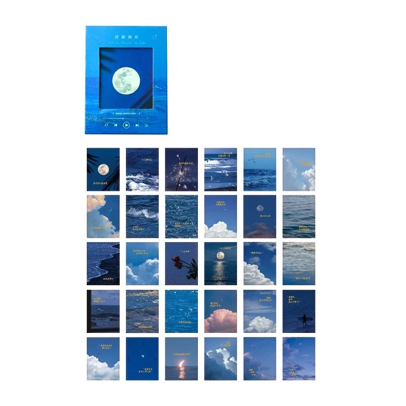 30 pz/set Serie di Colore Blu Cartoline Oceano per Studente Coreano Moda Mare Cielo Luce Cartoline Spese Scrapbook Journaling Forniture