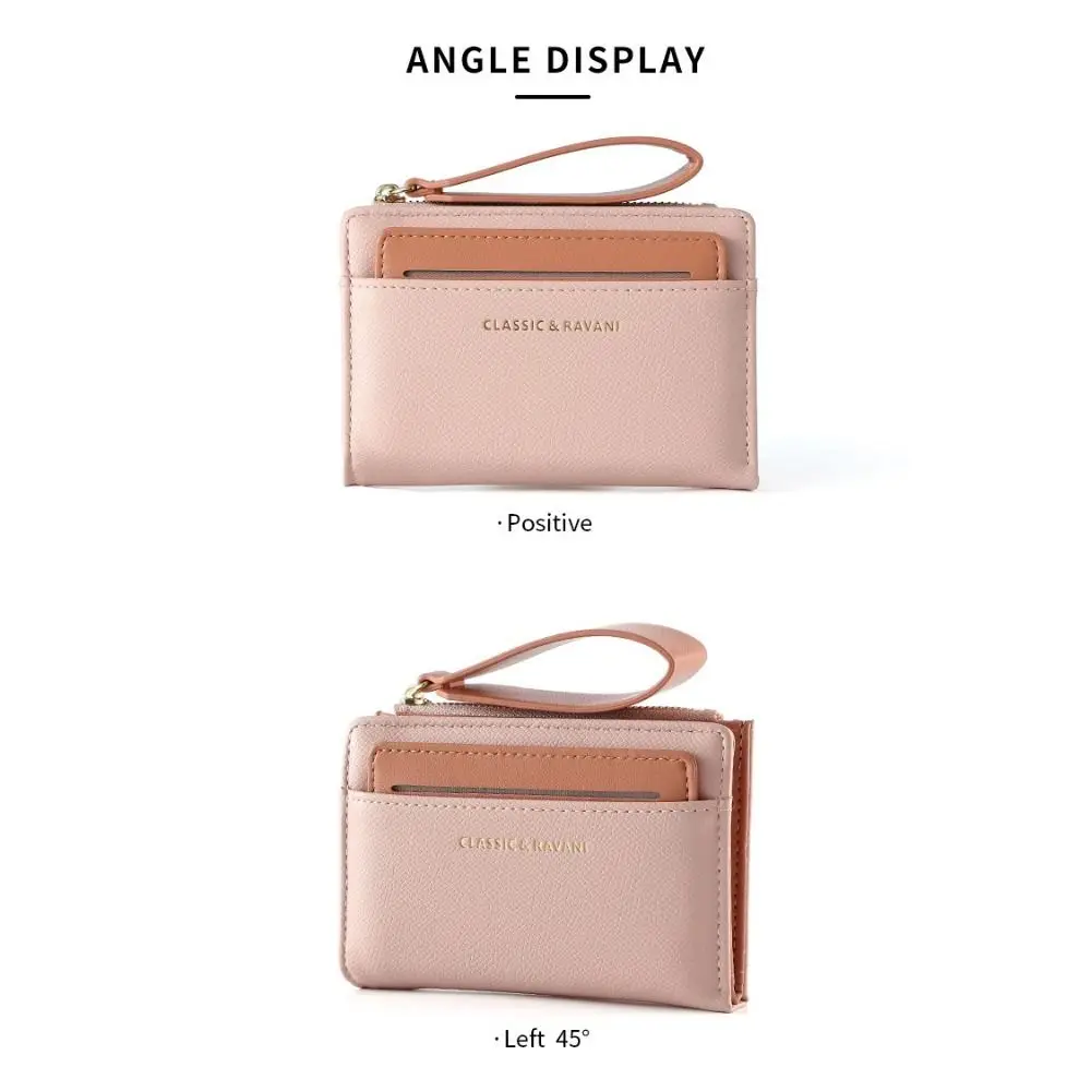Stylish Portable Women's Wallet PU Leather Solid Color Coin Purse Lanyard Multipurpose Card Holder