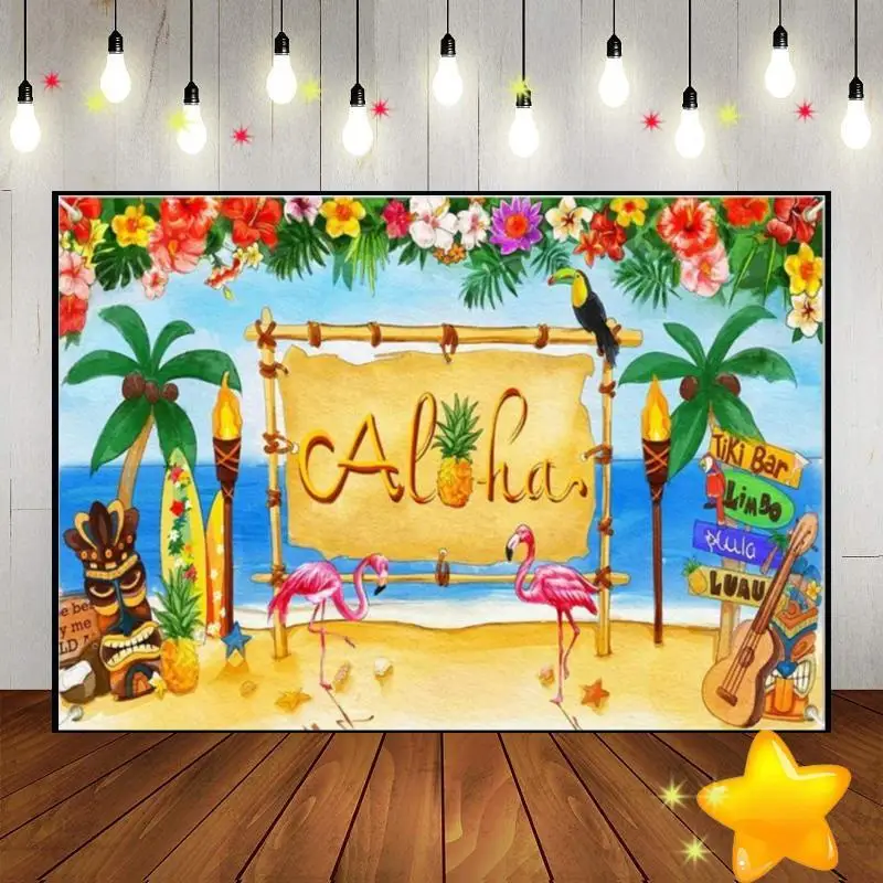 

Tiki Bar летние тропические гавайские фоны для фотосъемки фон игровое фото украшение на заказ фон для дня рождения мультяшная вечеринка