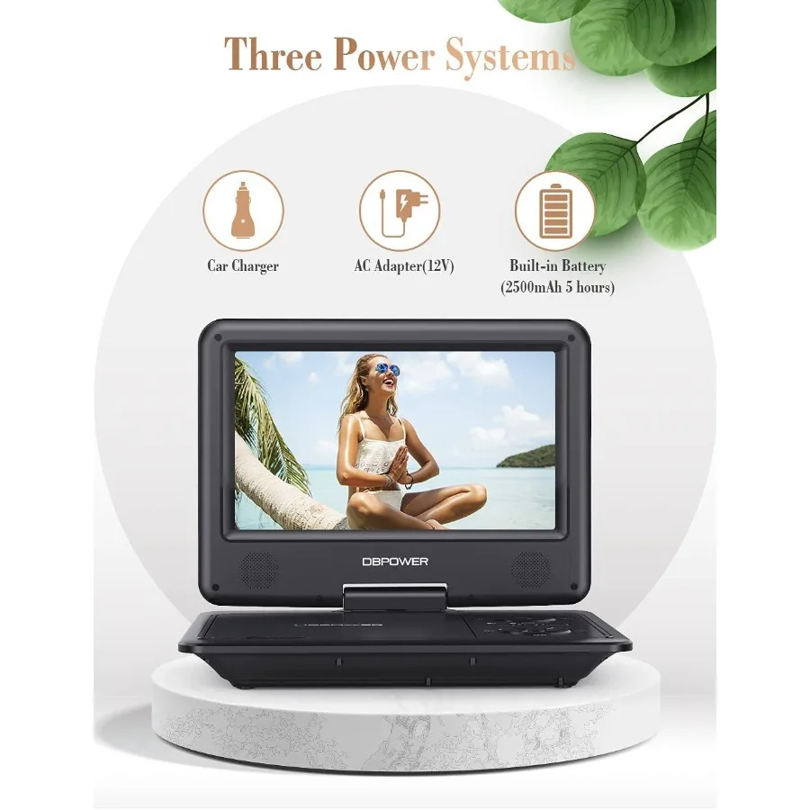 DBPOWER 11.5 Portable DVD Player 5Hour Builtin Rechargeable Battery 9 Swivel Screen Support CD DVD SD Card USB Remote Control 1