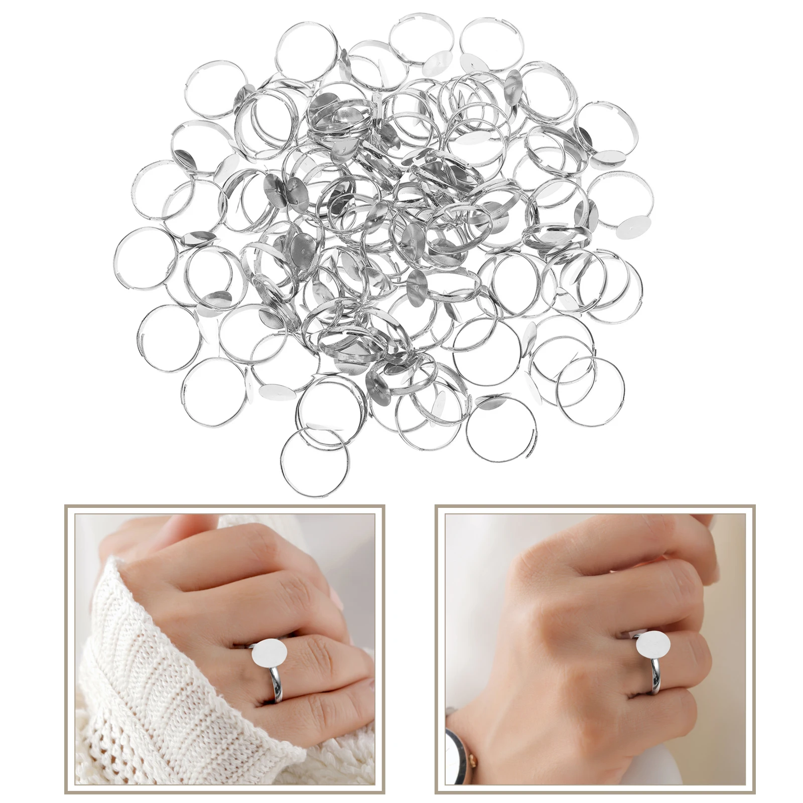 

100 Pcs Ring Holder Base for Jewelry Making Supplies Blanks Rings Crafts Adjustable Metal Kit Support Pad Setting