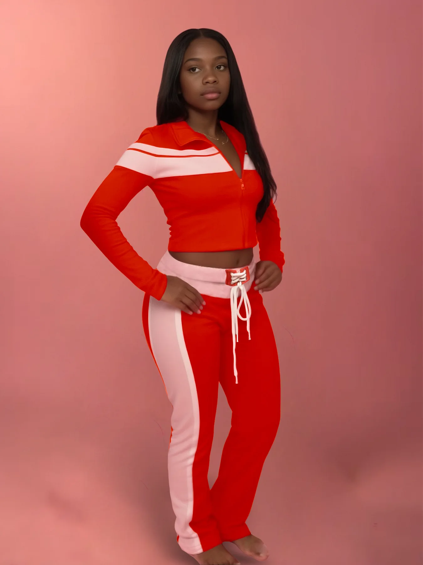 

Weird Puss повседневный комплект из трех предметов, женский укороченный топ на молнии с длинными рукавами и принтом в стиле пэчворк + бюстгальтер + брюки-молния, одинаковые уличные эластичные наряды