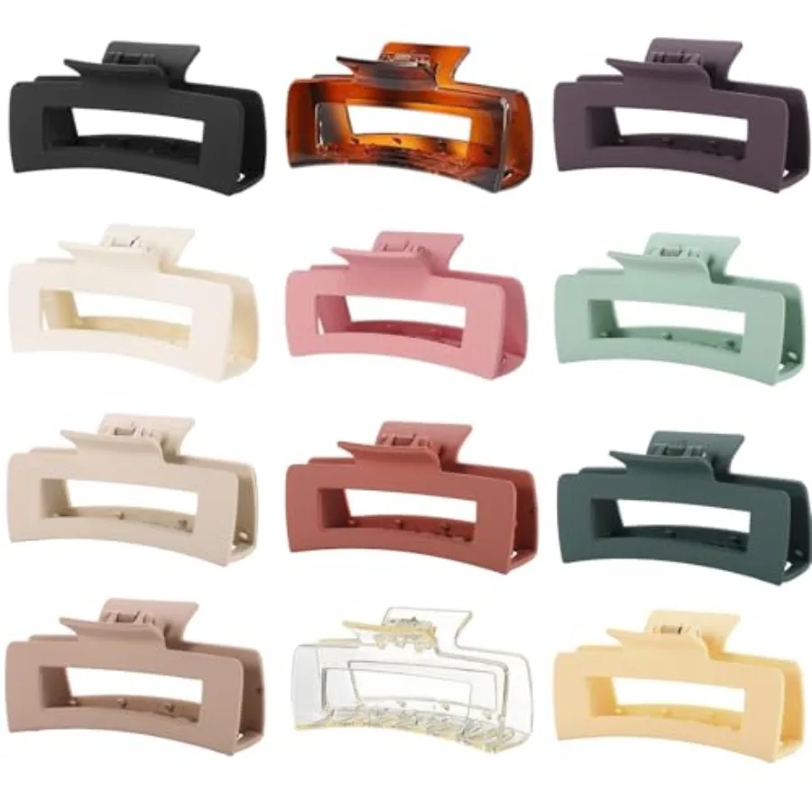 12 Pcs Large Square Hair Claw Clips for Women, 4.3-Inch Matte Rectangle Claw, Strong Hold Non-slip Hair Clips for Thick Thin Ha