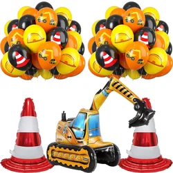 Construction 4D Foil Balloons 12inch Excavator Helmet Warning Printed Latex Balloons Construction Birthday Party Decorations