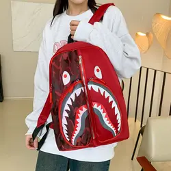 2024 Shark Print Travel backpack School Backpacks for Student Style Anime Cool Punk Street  Waterproof Shoulder Bags