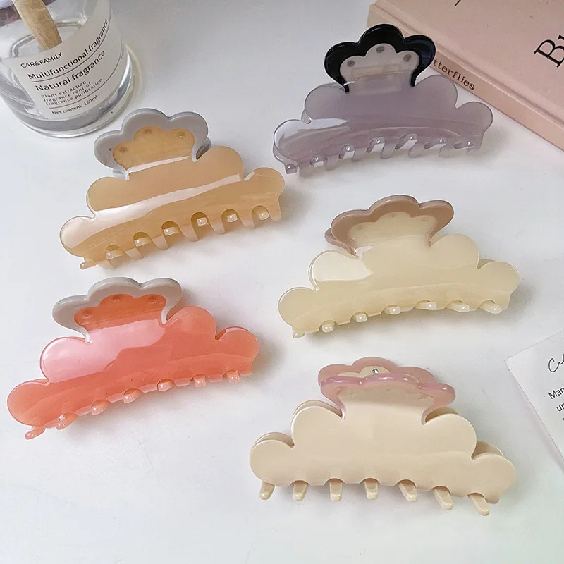 Light Luxury Pink Flower Hair Claw Clip Cloud Acetate Hair Clips Diamond-Bordered Sweet Girl Grab shark Clip Hair Accessories