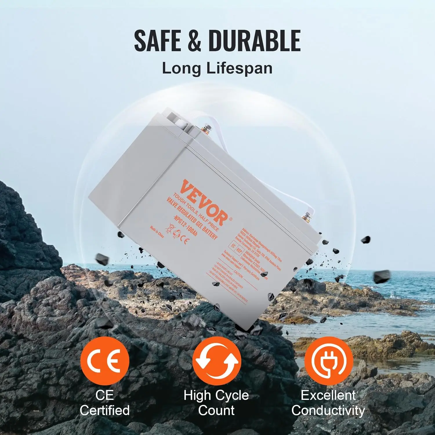 12 فولت 100 أمبير، بطارية AGM Marine القابلة لإعادة الشحن، معدل تفريغ ذاتي عالي 800 أمبير، لـ RV Solar Marine Off-