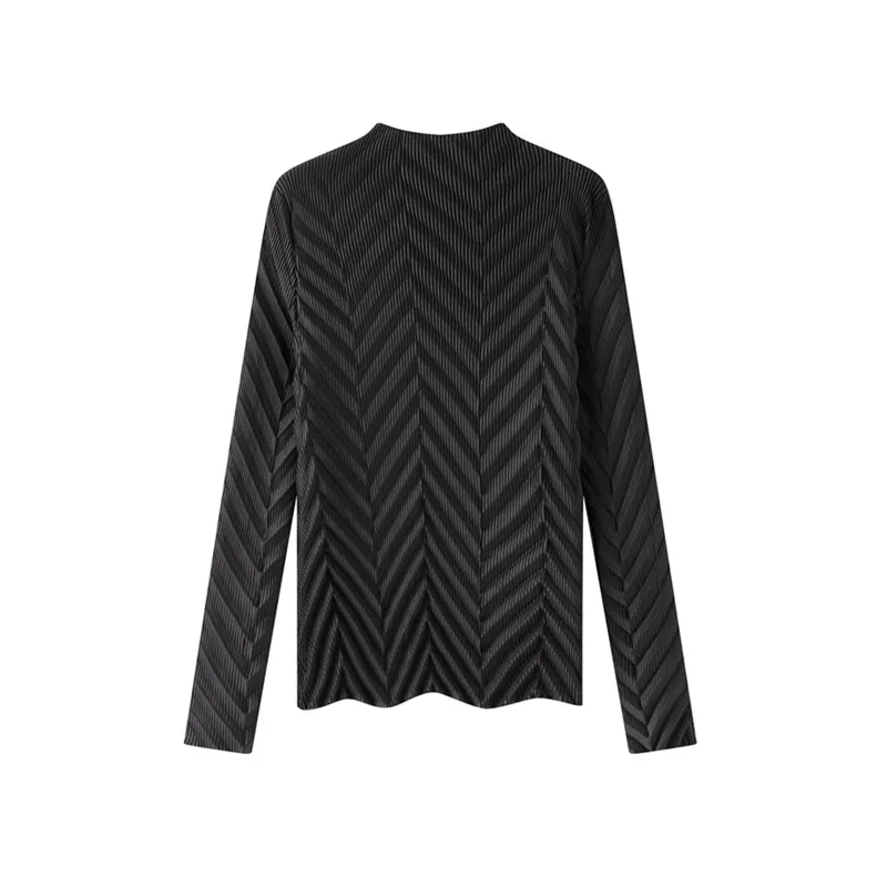 ミヤケプリーツ 2026 春新作 ラウンドネック 無地 プリーツブラウス 多用途 長袖Tシャツ インナーシャツ レディース