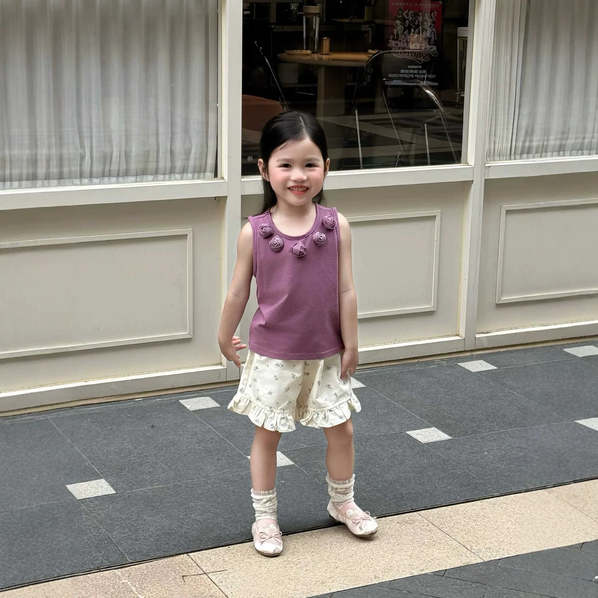 Girls Small Fragrant Style Vest Purple Three-dimensional Flower Sleeveless Vest for Girls 2026 Summer New