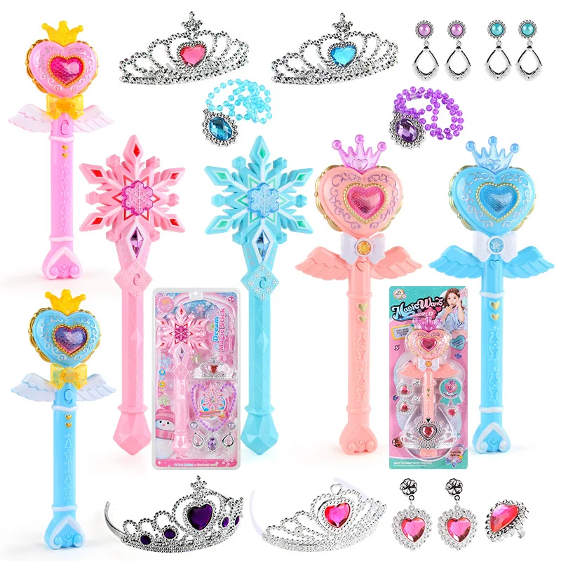 Meninas Fairy Magic Wand Brinquedos Conjunto, Decorações de Casa, Maquiagem Luminosa, Música Leve, Floco de Neve, Presente Infantil