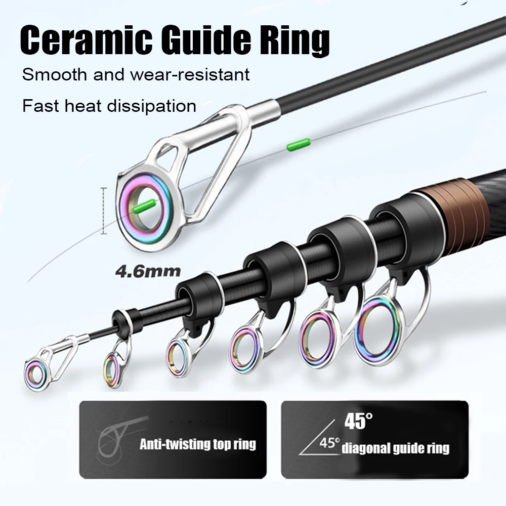 Joran Teleskopik Surfing 2.1-4.5M, Joran Pancing Spinning untuk Perjalanan, Air Asin dan Air Tawar, Daya Lempar Surfcasting, Joran Baitcasting Karbon