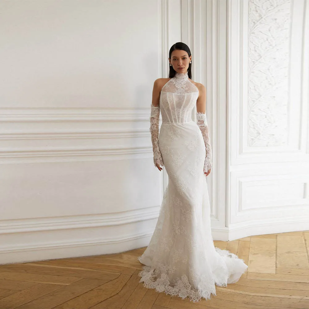 

Elegant Mermaid Women Wedding Dresses Charming Bridal Gowns Mopping Length Banquet Vestidos De Novias Without Gloves Customized