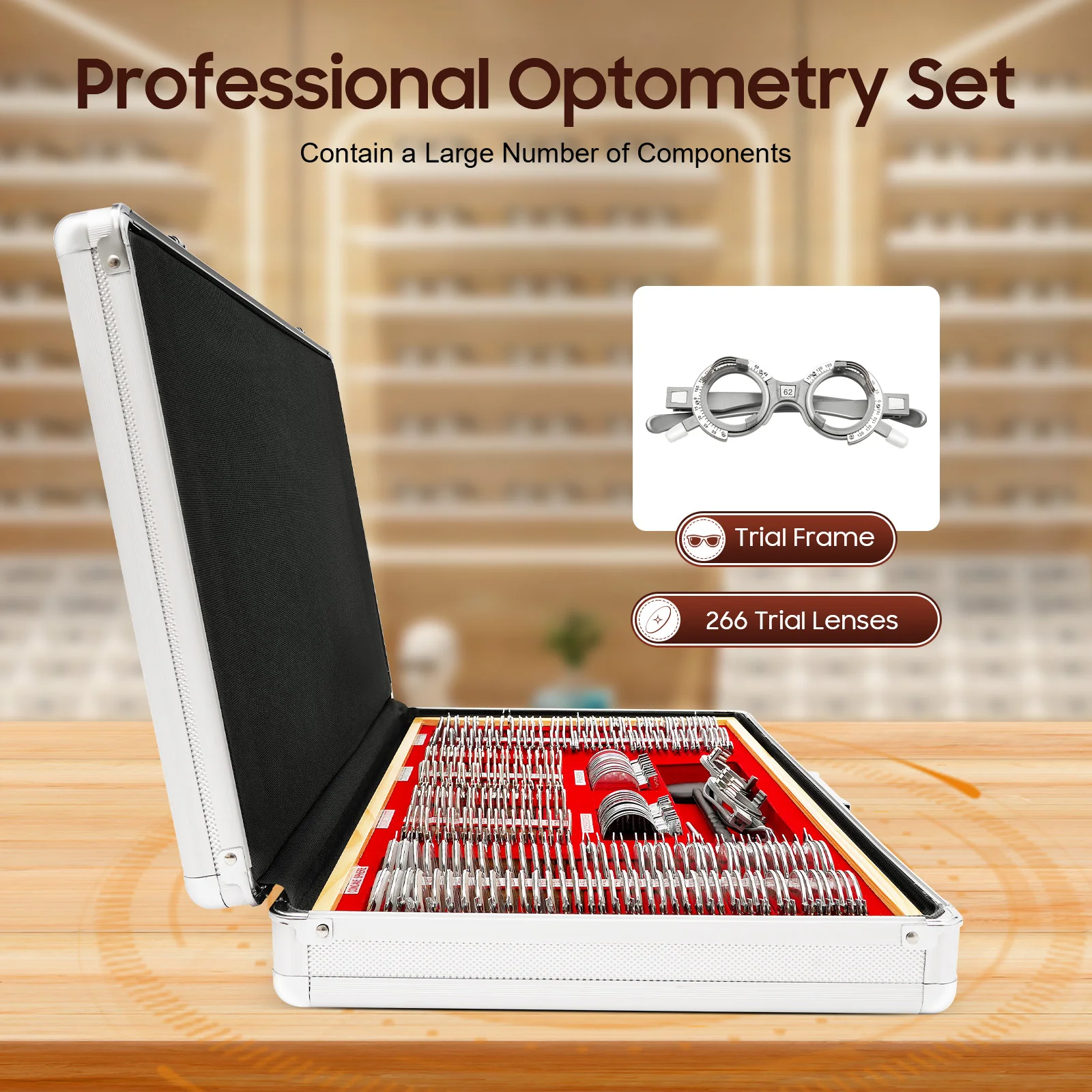 

266-Piece Trial Lens Set, Professional Frame, Velvet Case, Ideal for Optometry Use for Safe Storage & Accurate Eye Examination