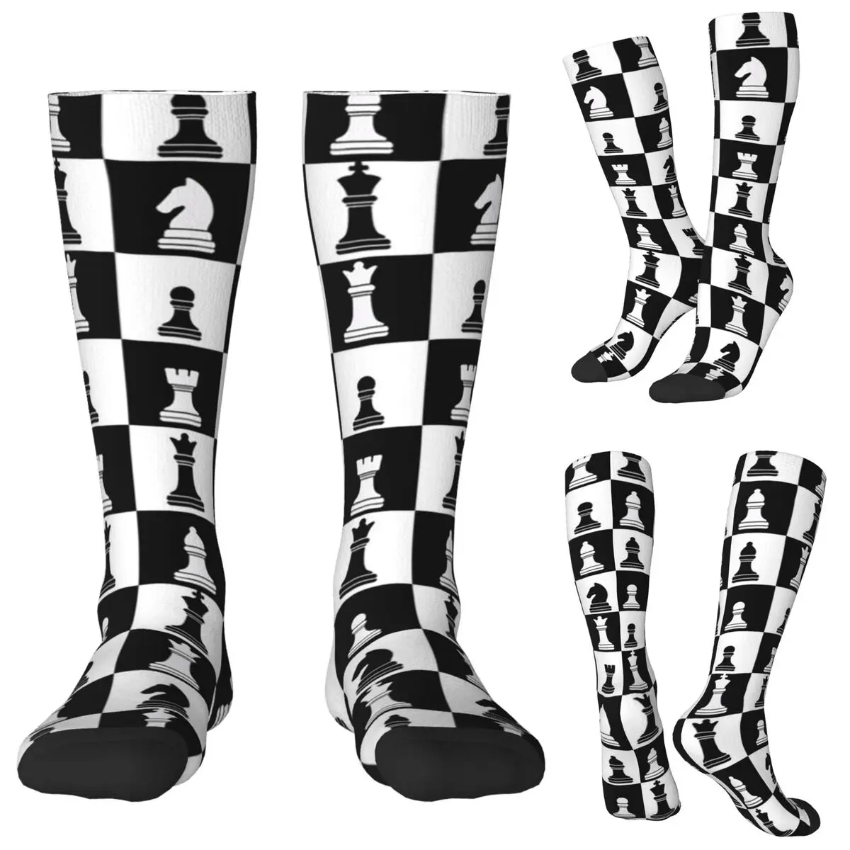 Black And White Chess Board Pattern Socks Harajuku Stockings All Season Long Socks Accessories for Man Woman Christmas Gifts