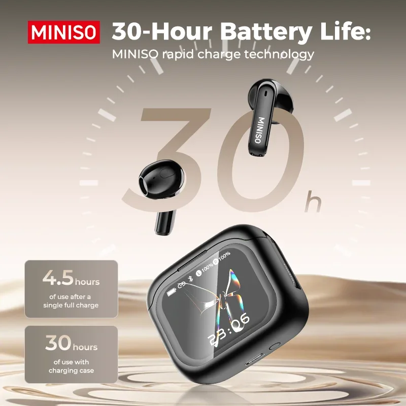 【MINISO MS103 】AI Bluetooth Headphones 135 Languages Translation, Trendy Color Touchscreen, Gaming Wireless Headphones