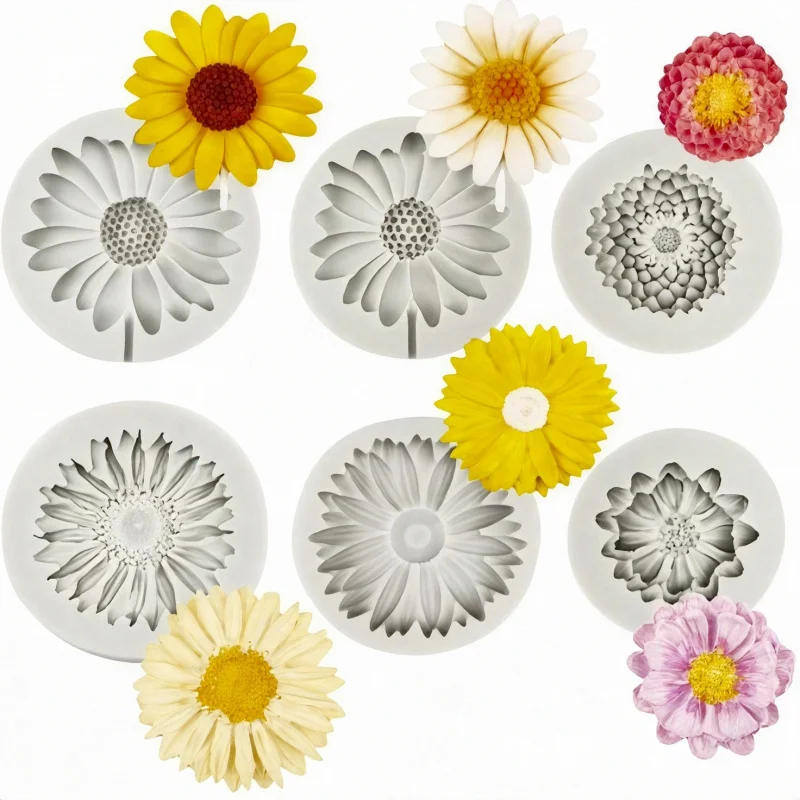 6 Pieces，Sunflower Daisy Silicone Mold，3D Flower decoration mold，Resin candle mold DIY Soap, wax, epoxy, concrete casting, polym