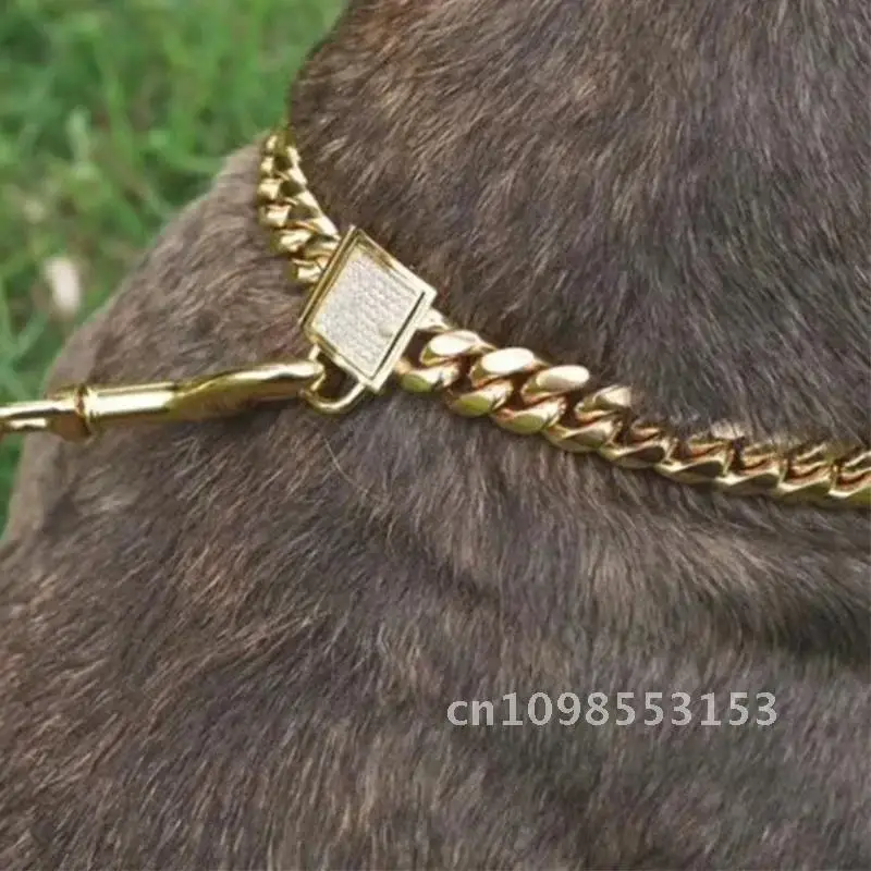 스테인레스 스틸 애완견 개 목걸이 골드 도금 쿠바 체인 목걸이 개 액세서리 용 대형 개 개 중간 산책 훈련 소형