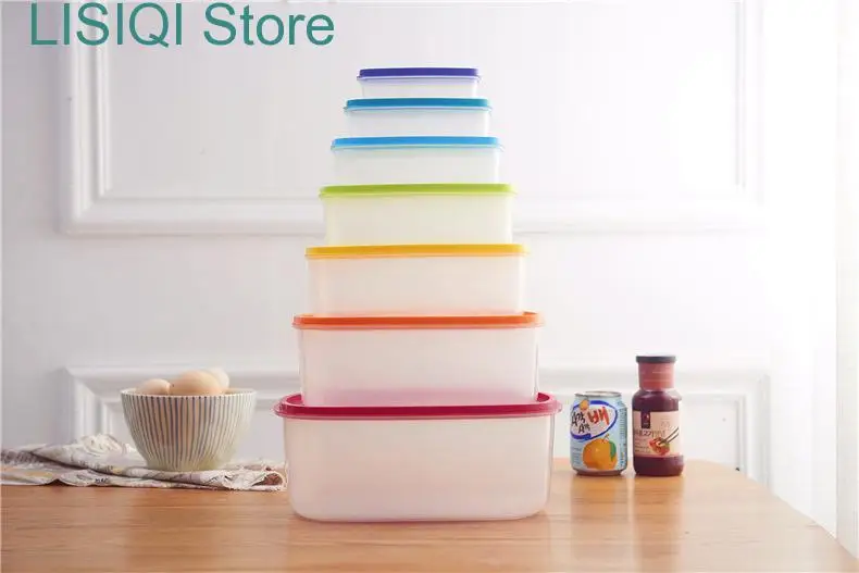 

7PCS Color Box Transparent Storage Box Sealed Jar Grains Beans Storage Organizer Food Containers Refrigerator Storage Food Boxes