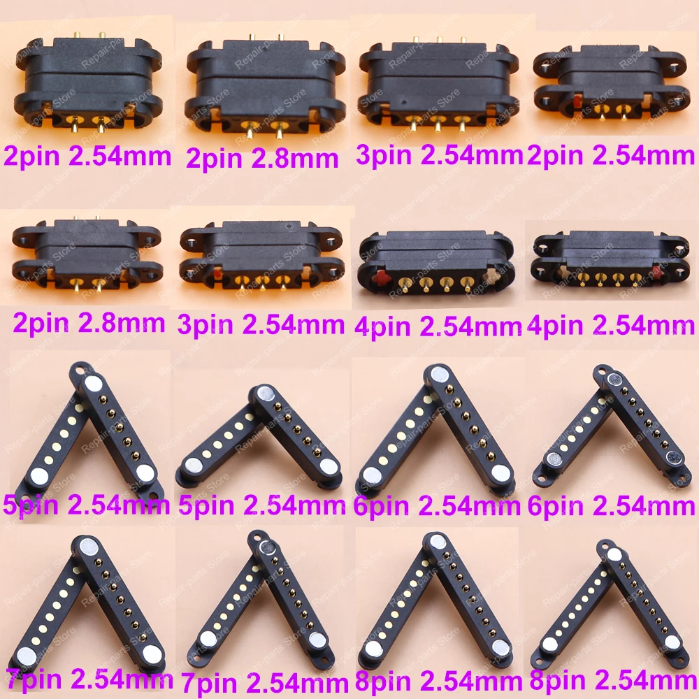 JCD 1 Pair 2A DC Magnetic Male Female Connector 2 3 4 5 6 7 8Pin W/Ears Magnetic Pogo Pin Connector Power Socket Contact Strip
