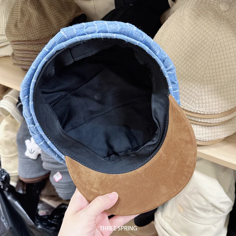 Beret jeansowy vintage, kaszkiet, kapelusz ośmiokątny dla kobiet, ciepła czapka zimowa z szerokim rondem, akcesorium do noszenia na zewnątrz i w podróży.