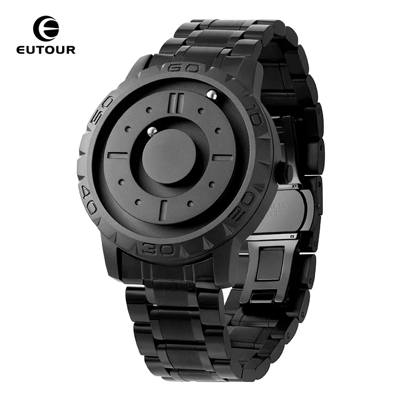 EUTOUR watches male magnetic watches quartz waterproof leather steel stainless steel bracelet watches black dial fashion sports