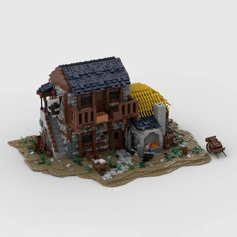 4190PCS DIY MOC กลางอายุ Blacksmith House สถาปัตยกรรมการศึกษาอาคารบล็อกประกอบของเล่นเด็กวันหยุดของขวัญ