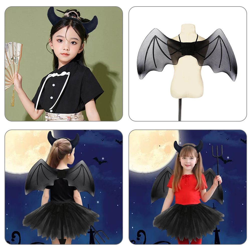1 ensemble d'ailes de démon, accessoires de Costume d'halloween, coiffure de fête, jupe Cosplay, bandeau pour enfants et femmes, Halloween