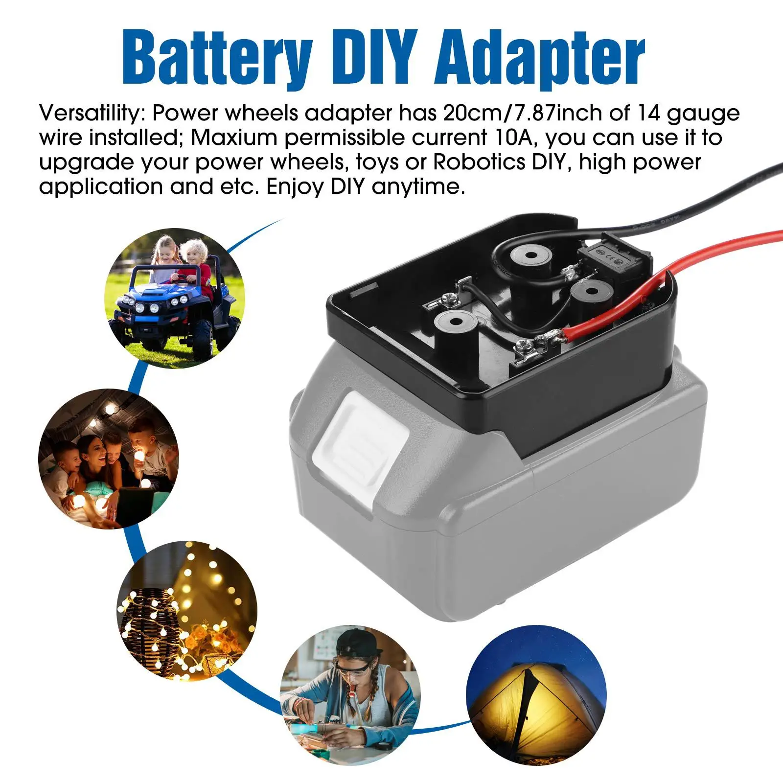 DIY Battery Adapter For Makita For Dewalt For Milwaukee 14.4-18V Li-Ion Battery Power Connector Dock With 14 Awg Wire I/O Switch