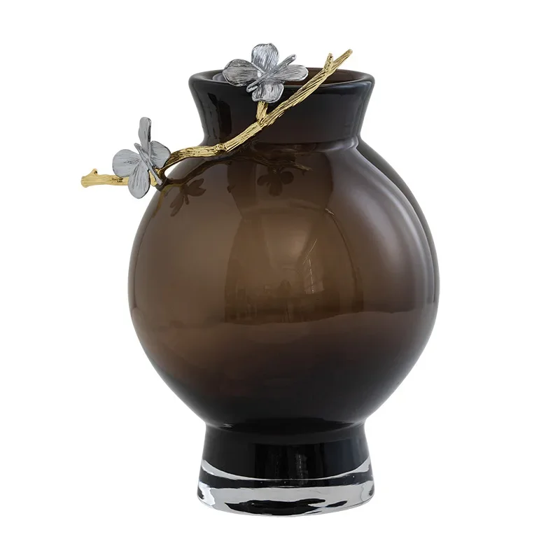 Nuovo ornamento cinese del fiore di vetro del metallo di lusso leggero, essiccatore creativo del fiore del mobile TV dell'ingresso del soggiorno