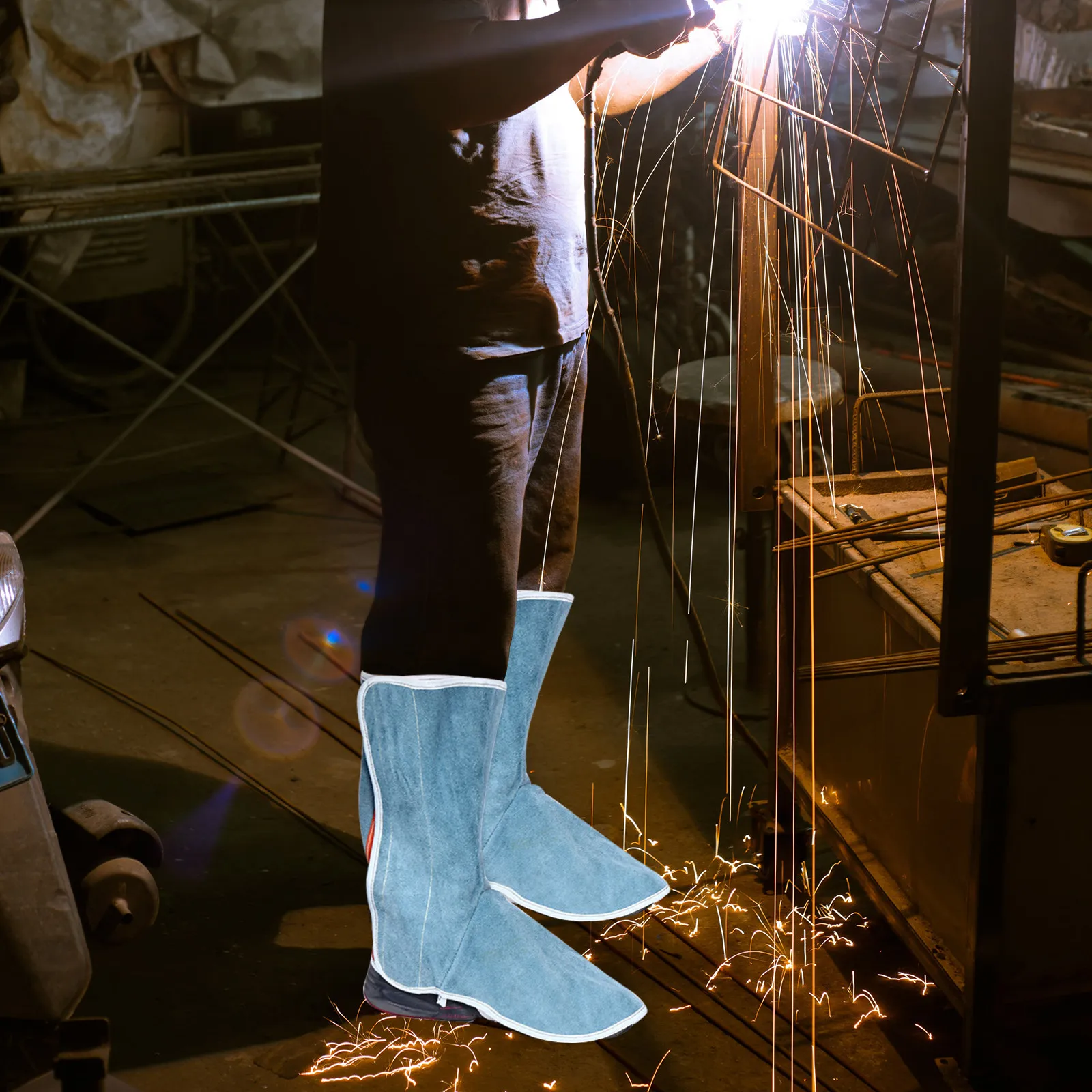 1 Pair Welding Foot Protector Flame Retardant Heat Insulating Anti Scald Shoe Cover Adjustable Hook Loop Design Lightweight